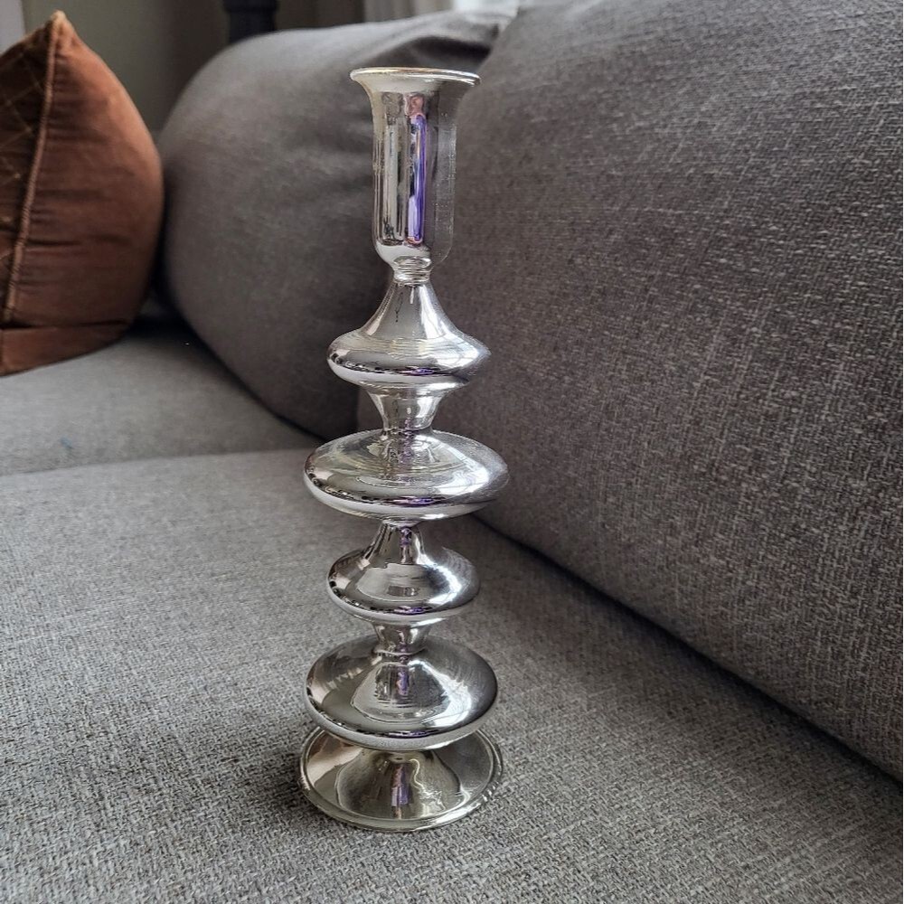 Silver Glass Candle Holder Bubble Taper 9'